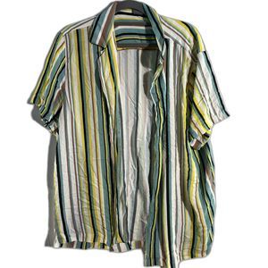 Asos Green Stripped Vintage 90's Women Short Sleeve Blouse Medium